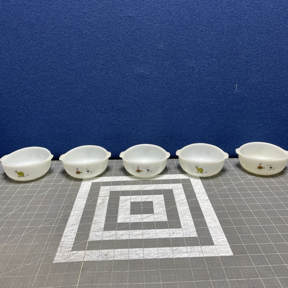 5 Fire King Anchor Hocking Grog Cereal Dinosaur Bowl‎ BC Comics Hart Milk